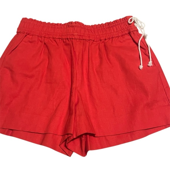 J.CREW Short Women's Size XS Red Orange Smocked Waist Linen Blend Drawstring NWT - Picture 1 of 4